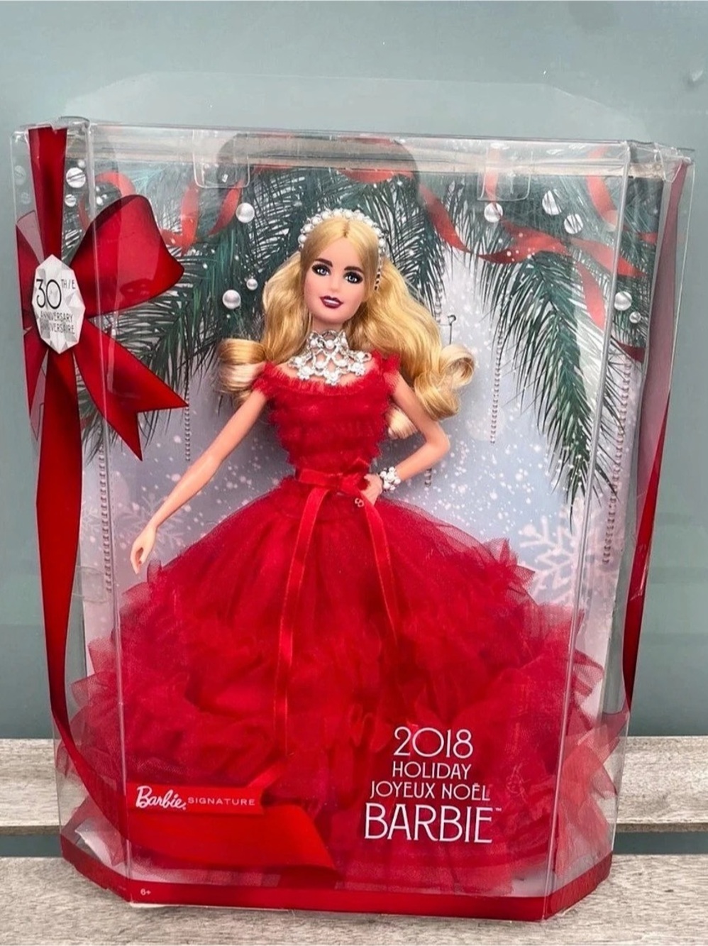 Barbie Signature 30th Anniversary 2018 Holiday Barbie Doll Red Gown Blonde